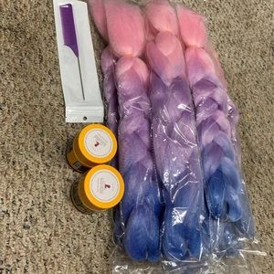 Pink,blue, purple long hair with gel and comb